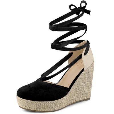 Perphy Women's Platform Lace Up Closed Toe Wedges Heel Espadrille Sandals