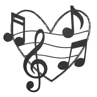 Collections Etc Detailed Musical Heart Metal Hanging Wall Art Black