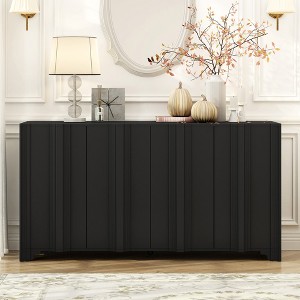 4-Door Sideboard Adorned with Linear Accents and Multi-Layered Pine Veneer Design Elements,Suitable for Living Rooms, Entrance and Study Rooms - 1 of 4
