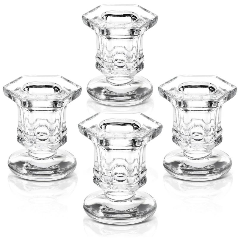 Crystal Glass Candle Holders Set of 12, Clear Taper Candlestick Pillar Candle Holder 2"x2"x2.3", 1 of 9