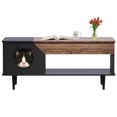 Hidden Cat Litter Box Enclosure Kitty Litter Box Furniture with Storage Drawer