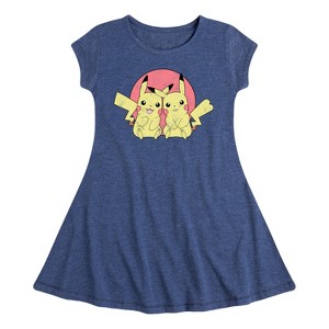 Girls' - Pokémon - Pikachu Group In Circle Fit & Flair Cap Sleeve Dress - 1 of 2