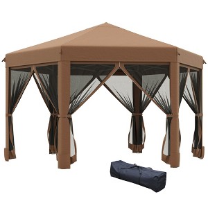 Aghana Digitals 13' Hexagonal Pop Up Gazebo with 6 Mesh Sidewalls - Beige Canopy Shelter for Patio, - 1 of 4