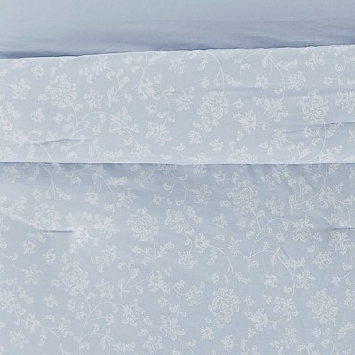 King Blue Cotton Reversible Bedspread Set with Polyfill