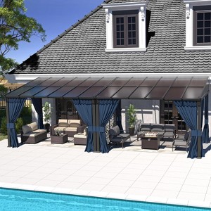 ALAULM Wall Mount Gazebo Outdoor Pergola, Hardtop Lean to Gazebo Canopy Awnings with Sloped Roof and Sturdy Steel Frame, for Patio, Deck, Backyard - 1 of 4