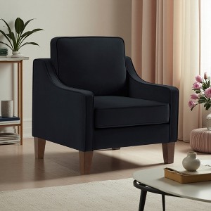 Single Velvet Armchair with Wooden Legs and TB117 Foam Cushion - 1 of 4