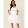 INSPIRE CHIC Women's Square Neck Puff Short Sleeve Smocked Back Ruffle Midi A-Line Casual Dress - 2 of 4