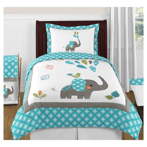 Turquoise White Mod Elephant Comforter Set Full Queen Sweet