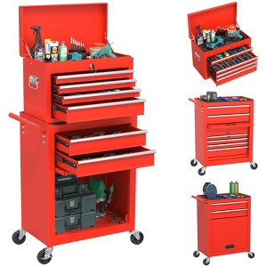 Huxxion 2-in-1 Rolling Tool Box, Large Capacity 6-Drawer Tool Box with Key and Wheels, Tool Chest for Repair Shop, Warehouse, Garage - 1 of 4