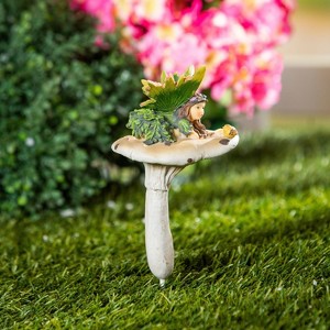 Evergreen Fairy On Mushrooms with Bird Garden Stakes - 1 of 4