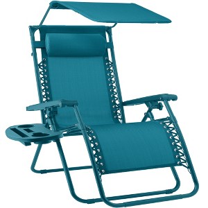 Best Choice Products Folding Zero Gravity Recliner Patio Lounge Chair w/ Canopy Shade, Headrest, Tray - 1 of 4