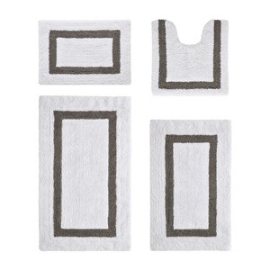 Hotel 4 PC Bath Rug 100% Premium Cotton Tufted Weave Two Tone Reversible Bathroom Rug, Super Soft Absorbent, Machine Washable Bath Mat - 1 of 4