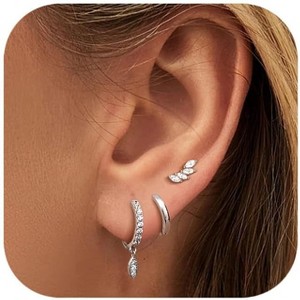 FIBO Sterling Silver Earring Sets for Multiple Piercing 14K Gold Plated | Hypoallergenic | Dainty Huggie, Hoop, Drop & Stud Collection - 1 of 4