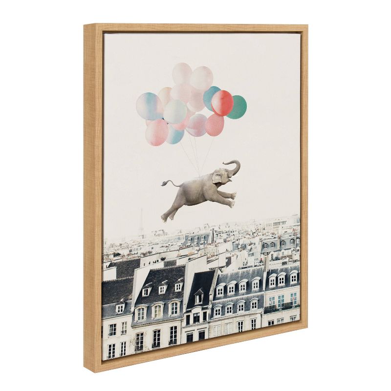 Kate &#38; Laurel All Things Decor 18&#34;x24&#34; Sylvie Happy Elephant in Paris Framed Canvas Wall Art by July Art Prints Natural Zoo Animal City, 3 of 7