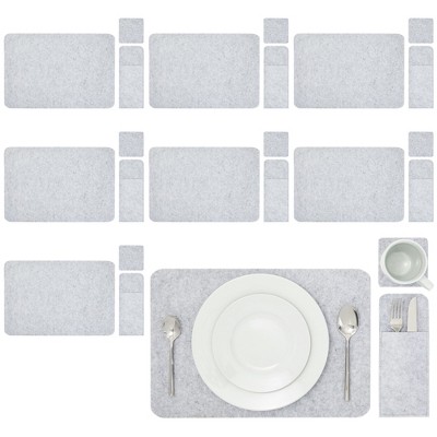 Juvale Felt Table Placemats Set of 8 for Dining Table and Kitchen Decor with Drink Coasters and Cutlery Pouches - 24 Pieces