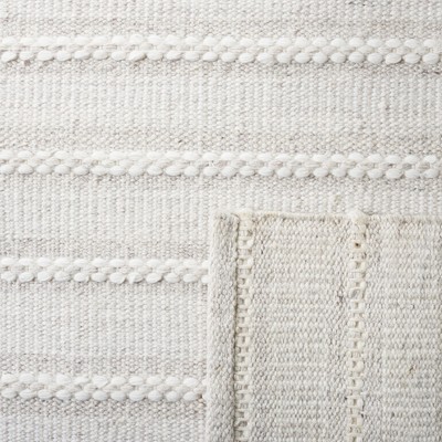 Light Grey and Ivory Striped 4' x 6' Wool Flatweave Rug