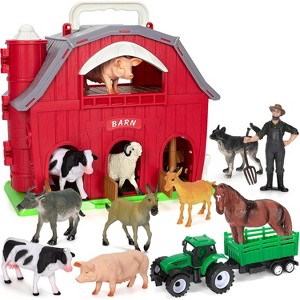 Farm Animals Toys for Toddlers 1-5 Years Old Big Red Barn Playset with Tractor Educational Learning Toys Ideal Christmas Birthday Gifts - 1 of 4