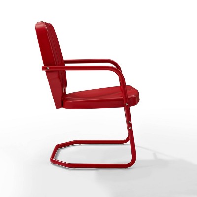Retro Bright Red Gloss Metal Outdoor Chair Set of 2