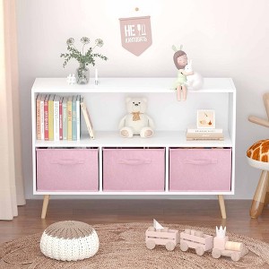 BABYYER Kids Bookshelf, Storage Organizer with 3 Collapsible Fabric Drawers, Book and Toy Display Rack for Playroom, Bedroom and Hallway - 1 of 4