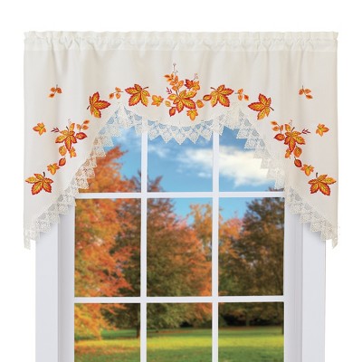 Collections Etc Embroidered Leaves Lace Trim Window Valance Valance ...