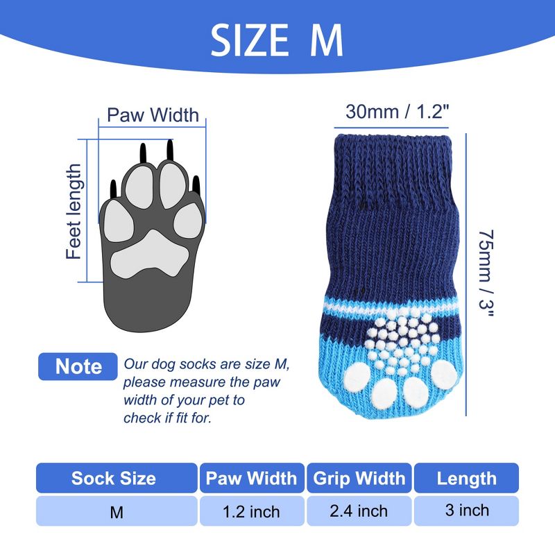 Unique Bargains Bone Pattern Two Tone Nonskid Soft Socks for Pet Dogs 2 Pairs Blue M, 4 of 7