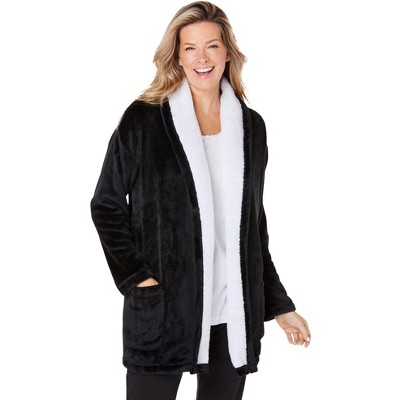 Dreams & Co. Plus Size High Pile Fleece Lined Collar Microfleece Bed Jacket