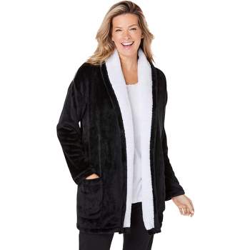 Dreams & Co. Women's Plus Size High Pile Fleece Lined Collar Microfleece Bed Jacket