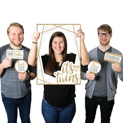 Big Dot of Happiness It's Twins - Gold Twins Baby Shower Selfie Photo Booth Picture Frame and Props - Printed on Sturdy Material