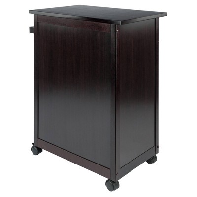 Transitional Espresso Wood Kitchen Cart with Storage and Towel Bar