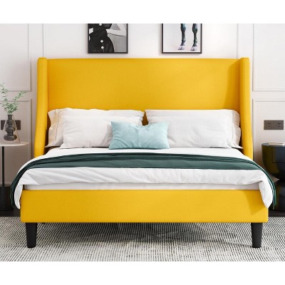 Allewie Bed Frame, Platform Bed Frame with Upholstered Headboard, Modern Deluxe Wingback, Wood Slat Support, Mattress Foundation