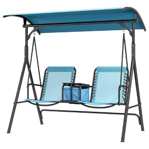 Resenkos 2-Person Swing With Canopy, Storage, Cup Holder, Blue, Outdoor Porch Seating, Blue - 1 of 4