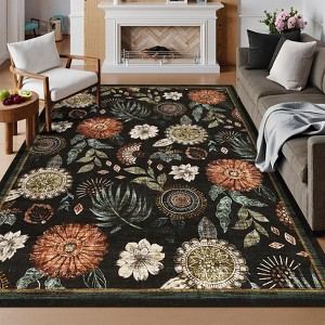 Floral Area Rug for Living Room Bedroom Washable Non-Slip Rugs Soft Indoor Foldable Accent Rug Home Decor - 1 of 4