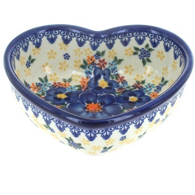 Blue Rose Polish Pottery Blue Dahlia Heart Bowl