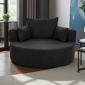 56.3" Chenille Swivel Round Sofa Chair with 360-degree Swivel, 36.5" Deep Seat and 3 Pillows - 1 of 4