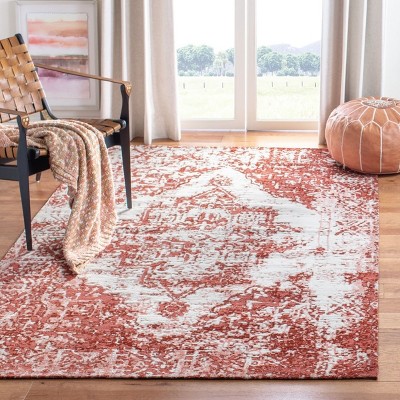 Classic Vintage Rust and Ivory 6' x 9' Cotton Chenille Area Rug
