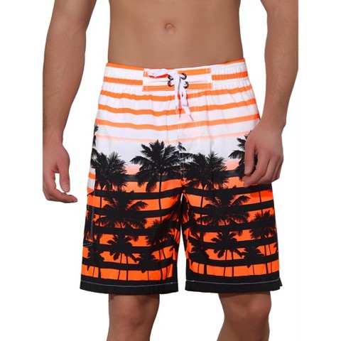 Мужские шорты Lars Amadeus Color Block Tropical Trees Printed Striped Beach Shorts Orange 34