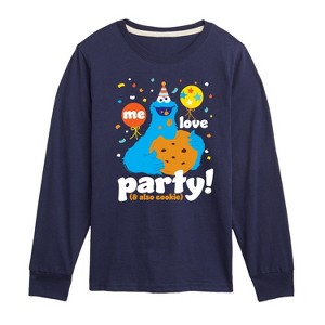 Boys' - Sesame Street - Me Love Party Cookie Monster Long Sleeve Graphic T-Shirt - 1 of 3