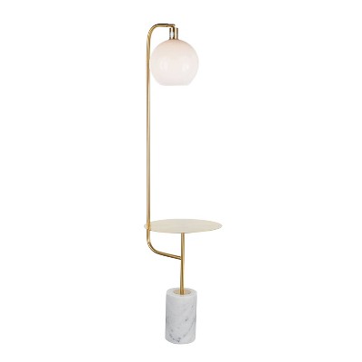 Contemporary White & Gold Marble-Base Floor Lamp with Side Table