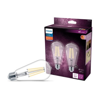 Philips LED 75W Clear Soft White ST19 2P: Dimmable Energy Star Light Bulbs, 800 Lumens, E26 Base, 2700K, 2-Pack