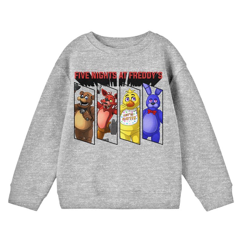 Five Nights At Freddy's Framed Characters Crew Neck Long Sleeve Athletic Heather Youth Boy's Sweatshirt, 1 of 3
