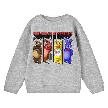 Five Nights At Freddy's Framed Characters Crew Neck Long Sleeve Athletic Heather Youth Boy's Sweatshirt