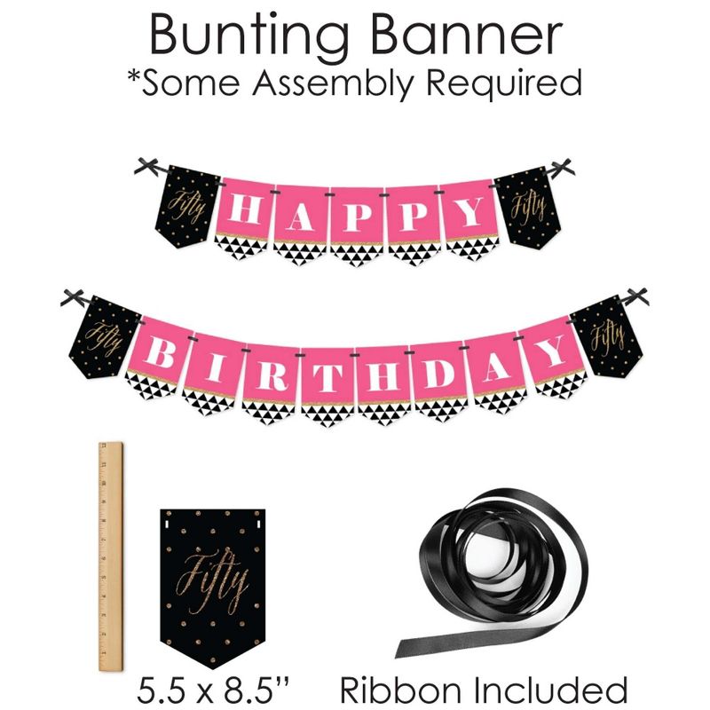 Big Dot of Happiness Chic 50th Birthday - Pink, Black and Gold - Banner and Photo Booth Decorations - Birthday Party Supplies Kit - Doterrific Bundle, 4 of 7