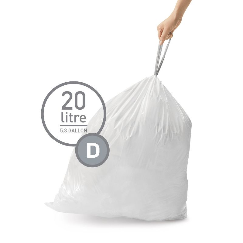 simplehuman 20L Code D Custom Fit Trash Bags Liner White, 2 of 5