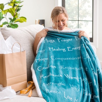 Teal and White Reversible Faux Fur Sherpa Throw Blanket
