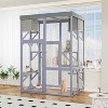 Gulches Wooden Catio 51 Inch Multi-Level Cat Enclosure with 4 Platforms 2 Napping Houses Galvanized Mesh Strong Locks Fir Gray Indoor Outdoor - 4 of 4