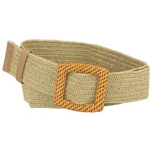 INSPIRE CHIC Women's Woven Wide Stretch Belts Wooden Buckle Elastic Waist Belt Waistband - 1 of 4