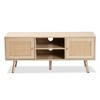 Sebille Wood with Natural Rattan 2 Door TV Stand for TVs up to 45" Light Brown - Baxton Studio - 3 of 4