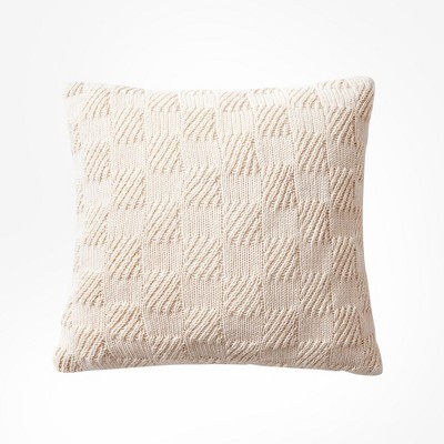 Amelie Home Aberdour Basket weave Knit Pillow,Beige(Square）