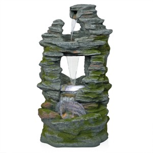 Alpine Corporation 39" Stacked Stone Rainforest Fountain: Polyresin, LED-Lit, Outdoor Decor - 1 of 4