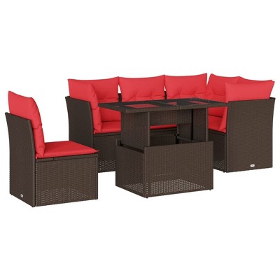 vidaXL 6 Piece Garden Sofa Set with Cushions Poly Rattan - Brown